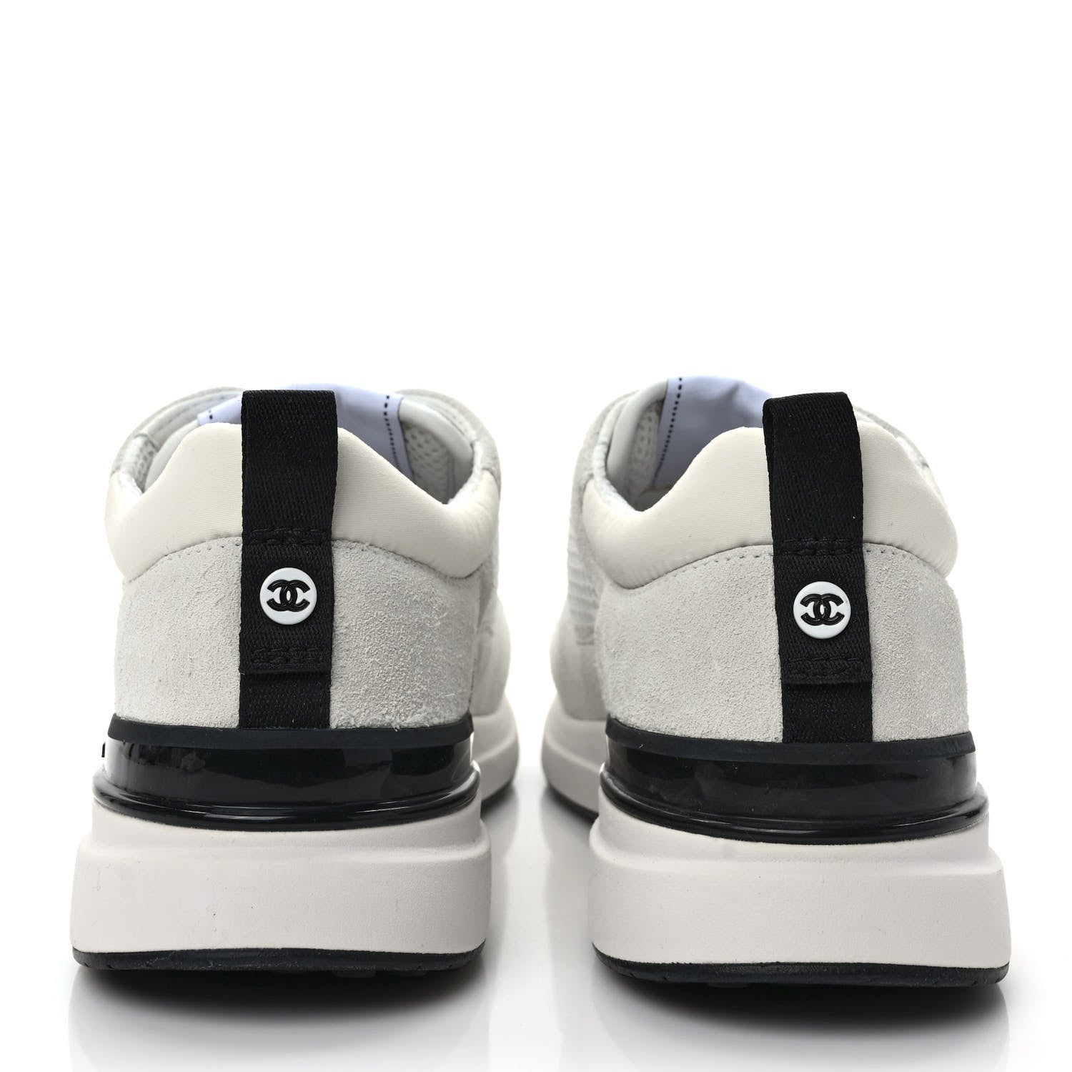 Chanel Calfskin Mesh Lycra Suede Womens Logo Sneakers 37 White 5 of 10