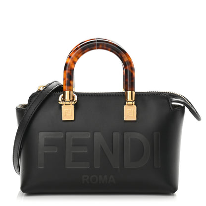 Fendi Vitello King Plexiglass Logo Embossed Mini By The Way Top Handle Boston Bag Black 1 of 11