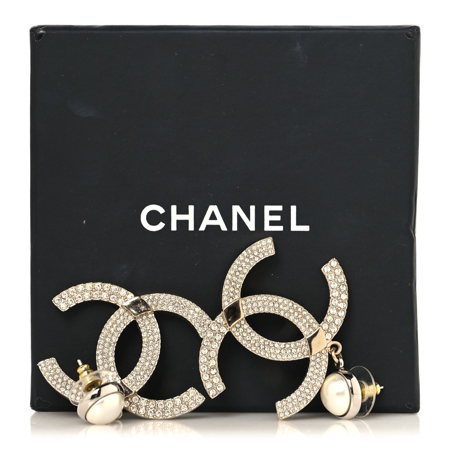 Crystal Pearl CC Drop Earrings Gold Silver