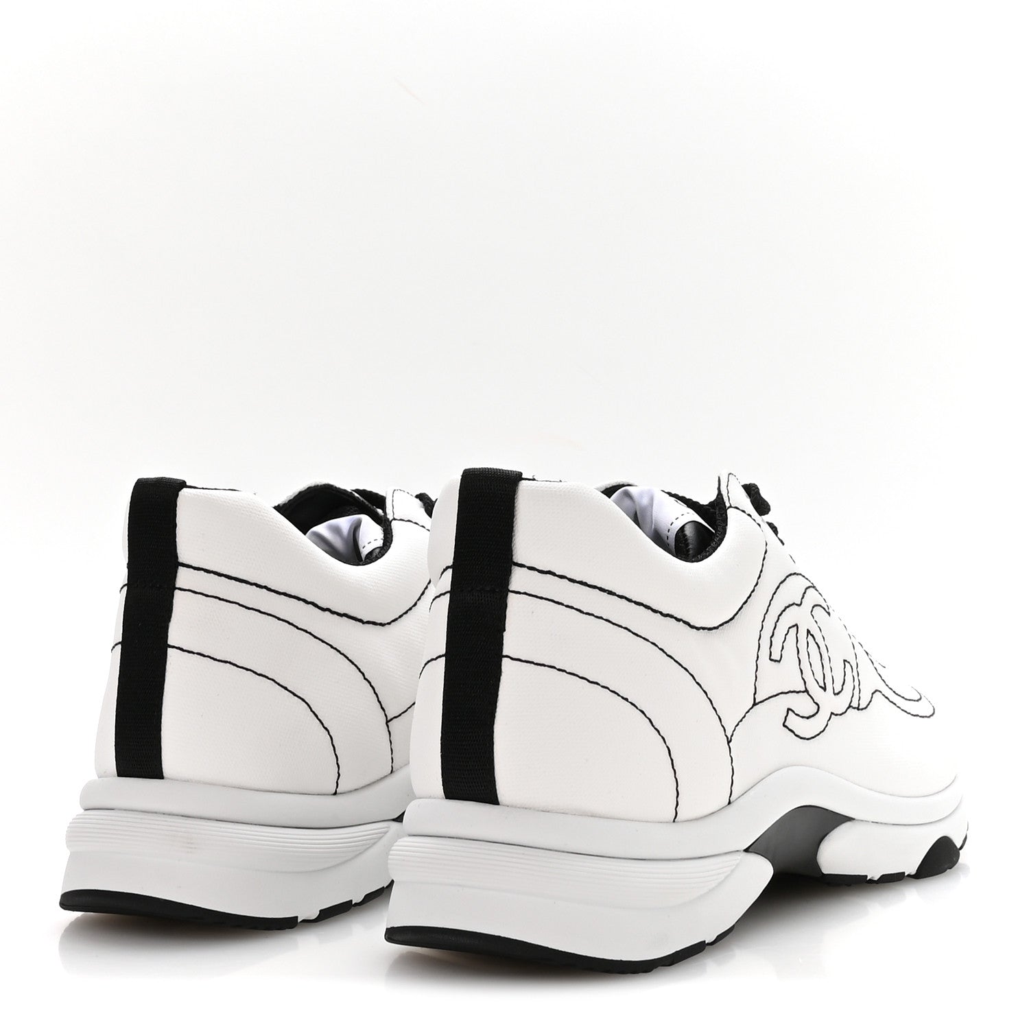 Chanel Cotton Womens CC Sneakers 40.5 White Black 5 of 9