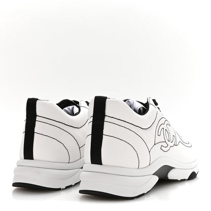 Chanel Cotton Womens CC Sneakers 40.5 White Black 5 of 9