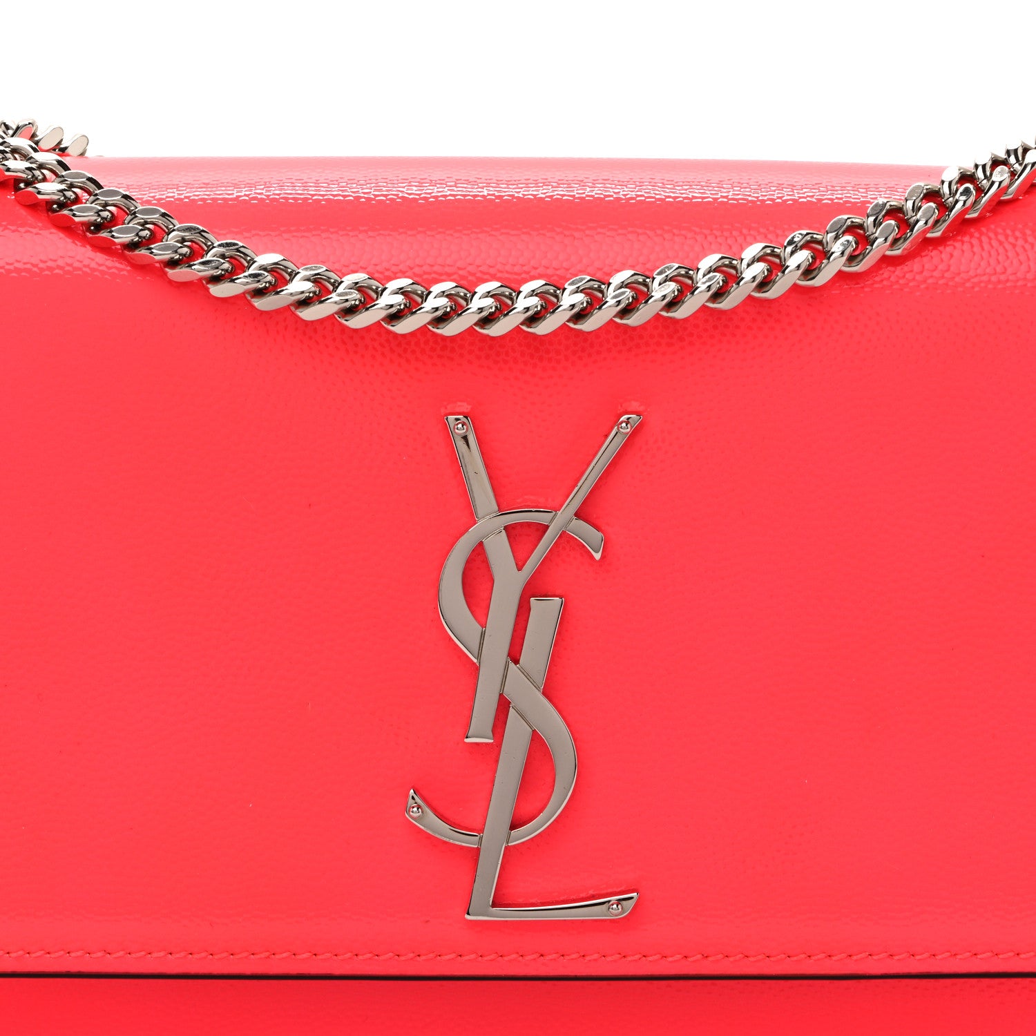 Saint Laurent Patent Grain de Poudre Small Monogram Kate Satchel Neon Pink 7 of 9