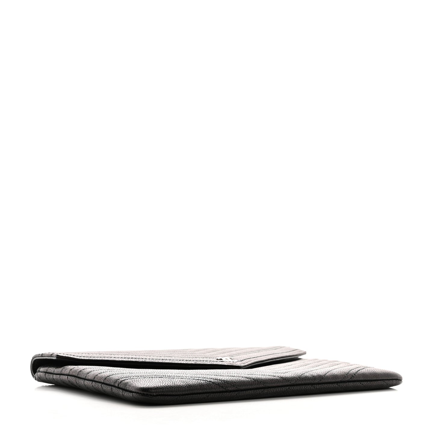 Calfskin Chevron Quilted Small Envelope Clutch Black
