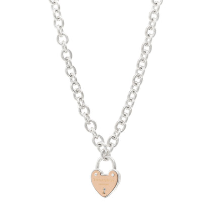 Tiffany Sterling Silver 18K Rose Gold Heart Lock Pendant Necklace 1 of 4