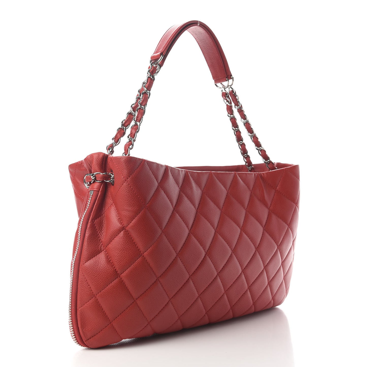 Caviar Quilted Expandable Zip Shoulder Bag Red