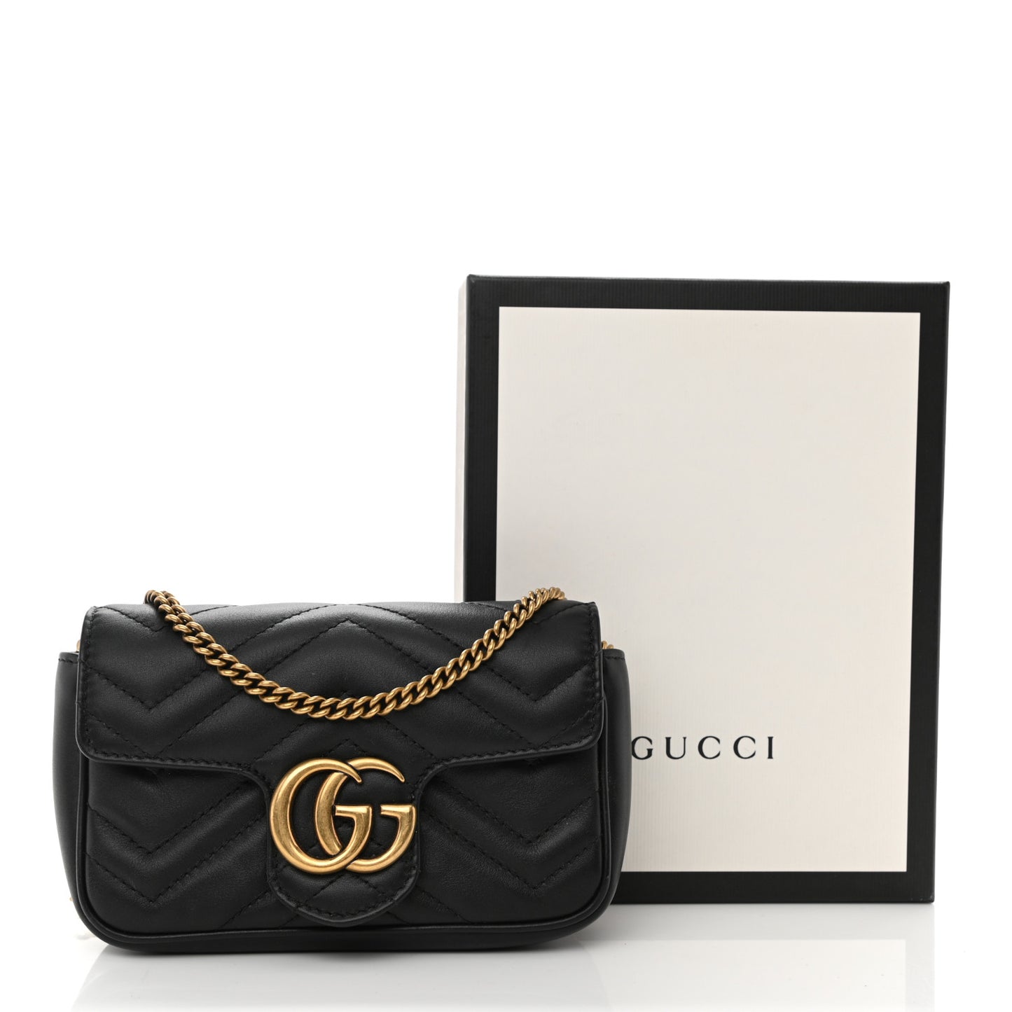 Calfskin Matelasse Super Mini GG Marmont Shoulder Bag Black