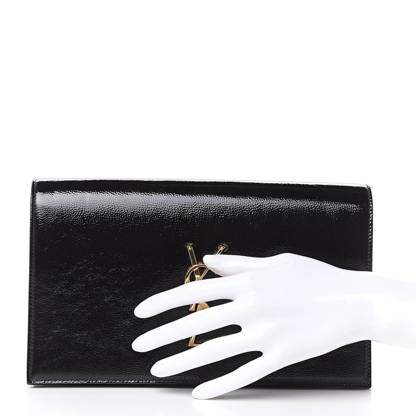 Textured Patent Classic Kate Monogram Clutch Black