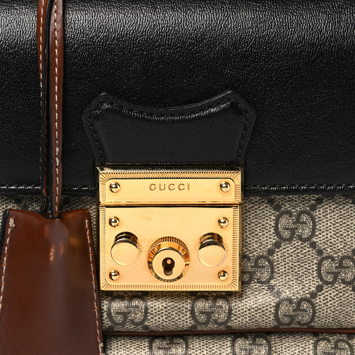 Gucci GG Supreme Monogram New Sakai Lux Calfskin Mini Padlock Flap Pocket Shoulder Bag Beige Ebony Black Cuir 7 of 11