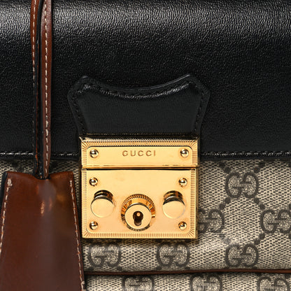 Gucci GG Supreme Monogram New Sakai Lux Calfskin Mini Padlock Flap Pocket Shoulder Bag Beige Ebony Black Cuir 7 of 11