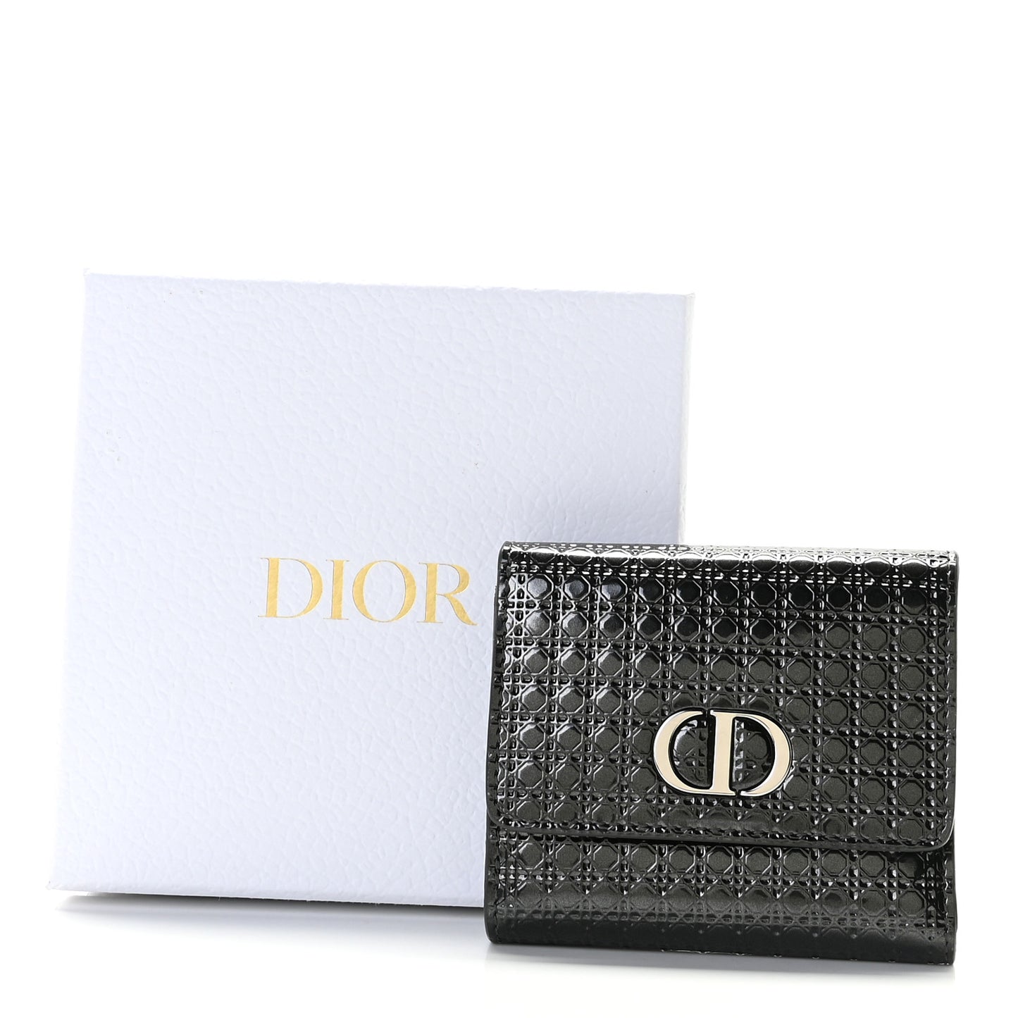 Metallic Patent Micro-Cannage 30 Montaigne Lotus Wallet Onyx Black