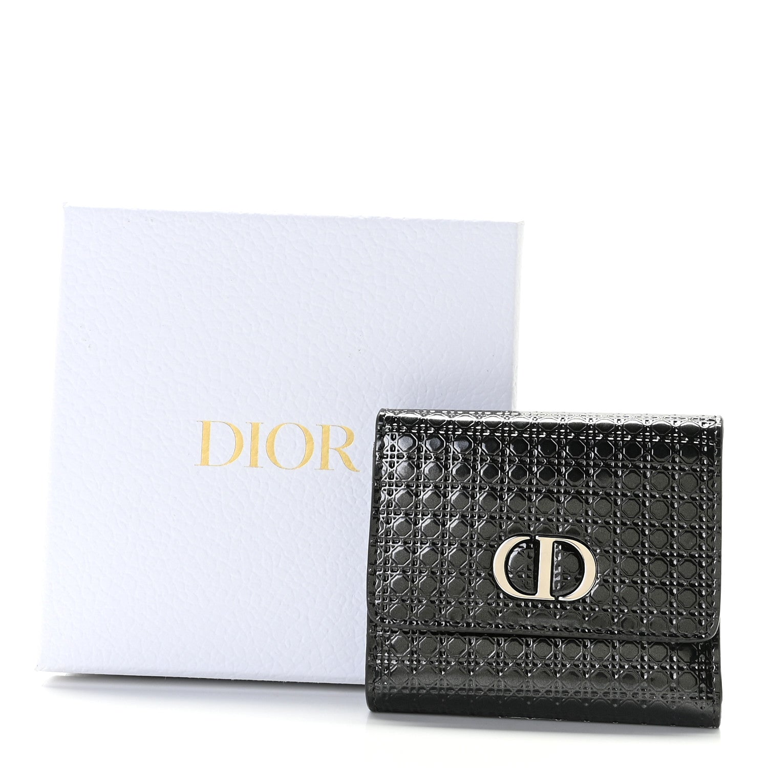 Christian Dior Metallic Patent Micro-Cannage 30 Montaigne Lotus Wallet Onyx Black 8 of 8