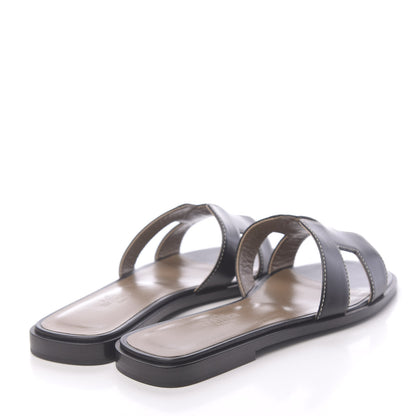 Hermes Box Calfskin Oran Sandals 35.5 Black 4 of 9