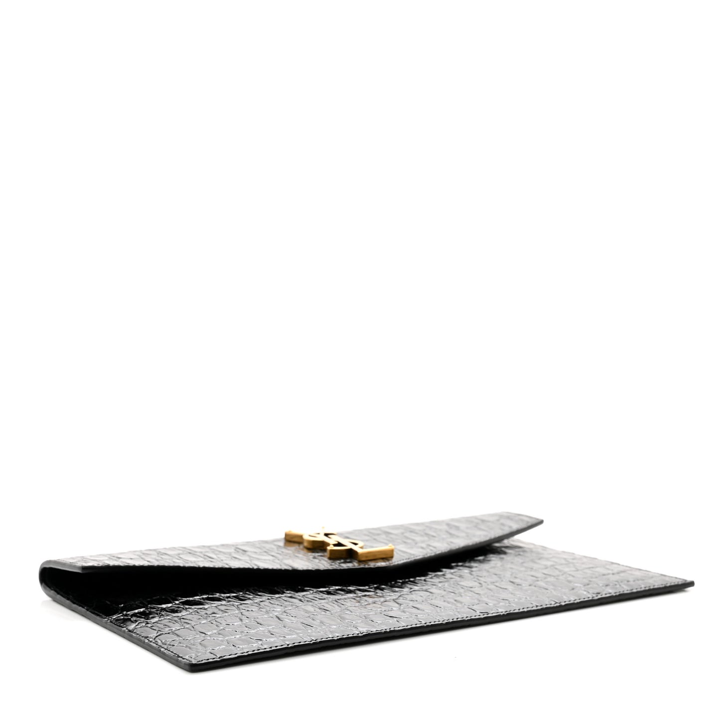Calfskin Crocodile Embossed Uptown Monogram Clutch Black
