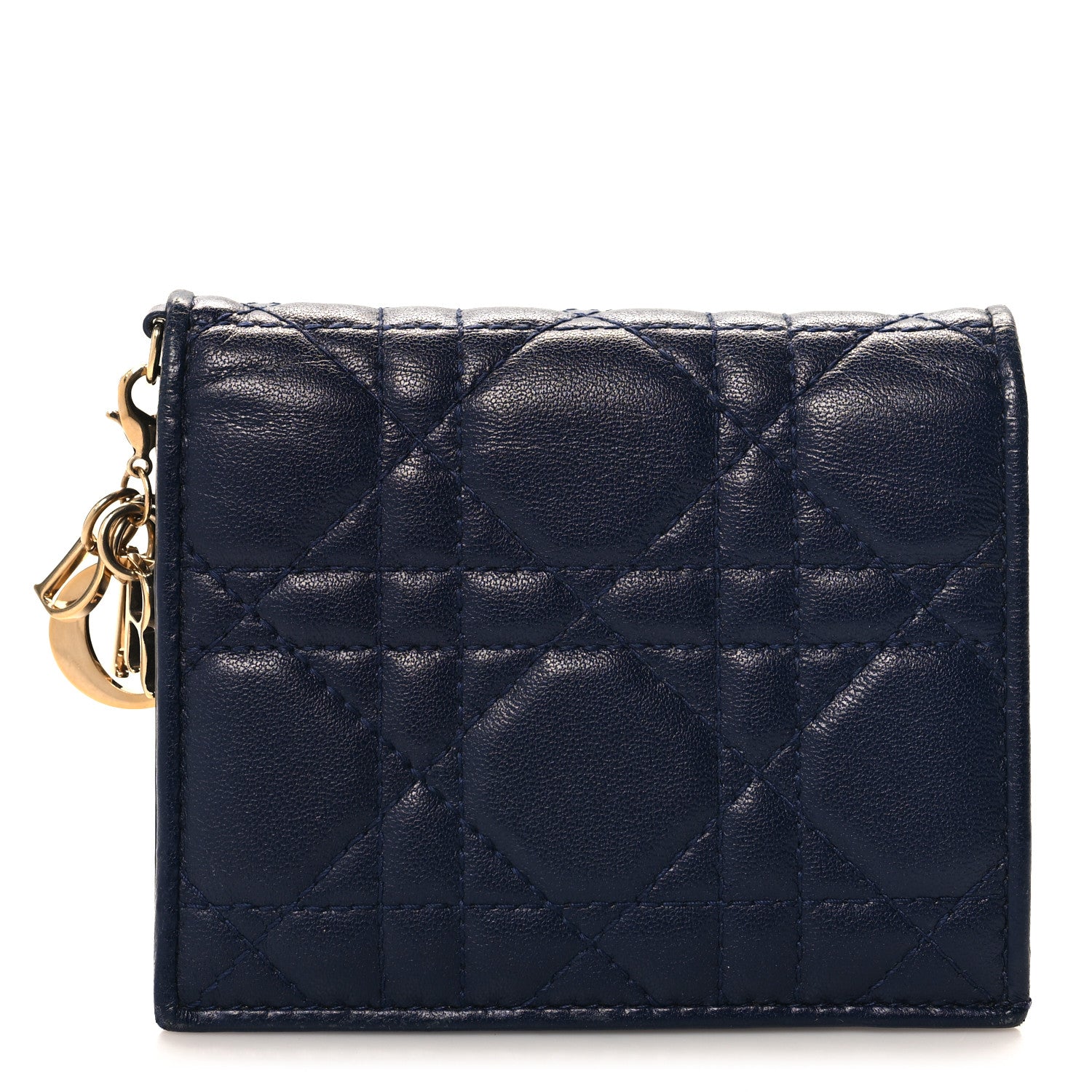 Christian Dior Lambskin Cannage Mini Lady Dior Wallet Navy 1 of 8