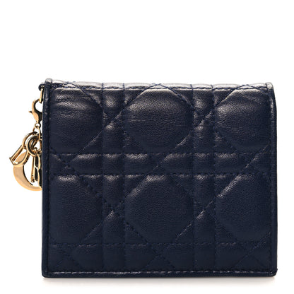 Christian Dior Lambskin Cannage Mini Lady Dior Wallet Navy 1 of 8