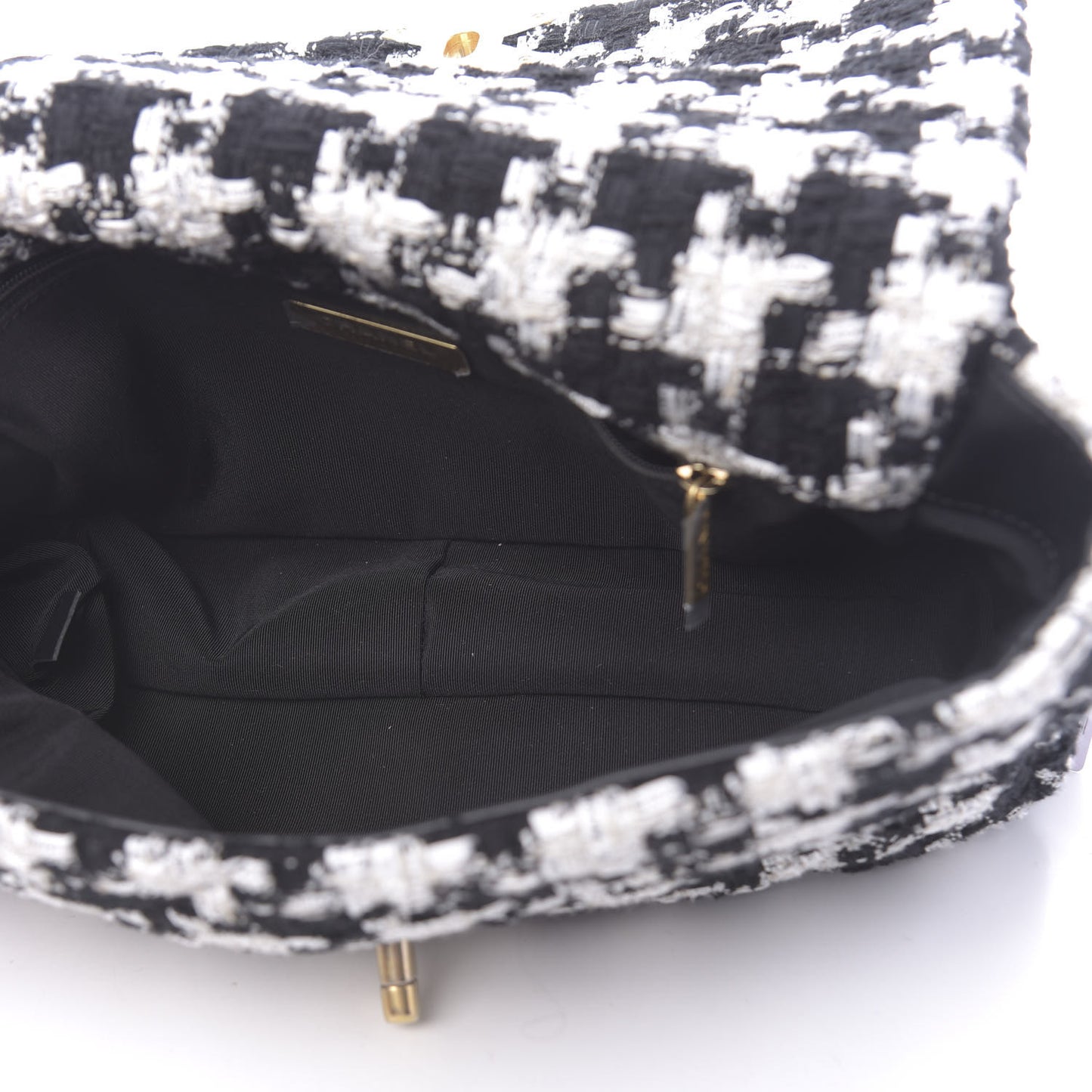 Tweed Quilted Large 19 Flap Black Ecru White