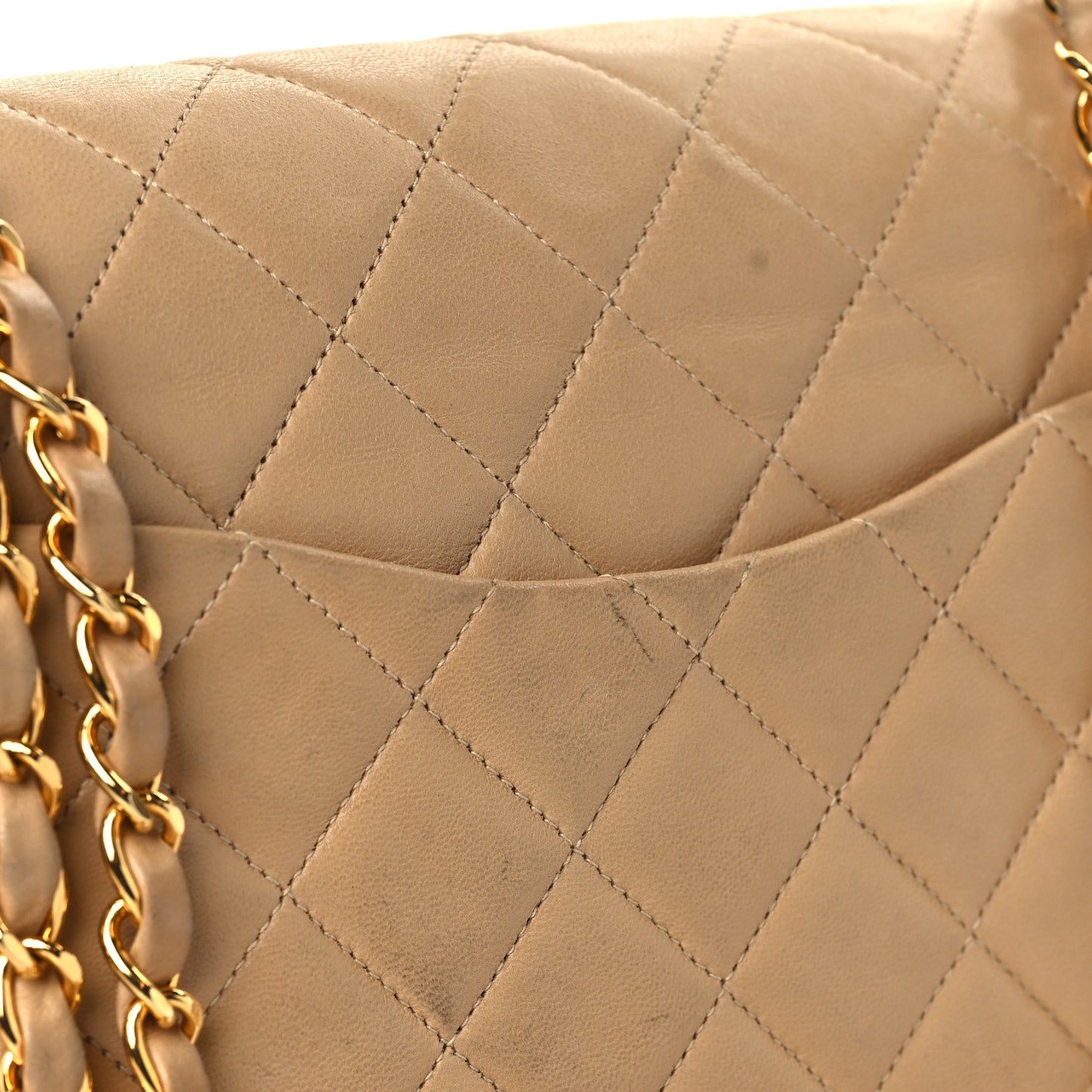 Lambskin Quilted Medium Double Flap Beige
