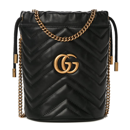 Gucci Calfskin Matelasse Mini GG Marmont 2.0 Bucket Bag Black 1 of 9
