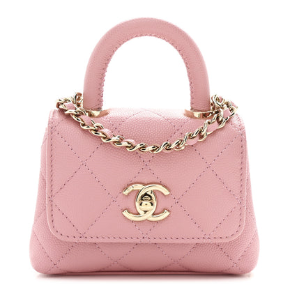 Chanel Caviar Quilted Nano Coco Handle Clutch With Chain Pink 1 of 10