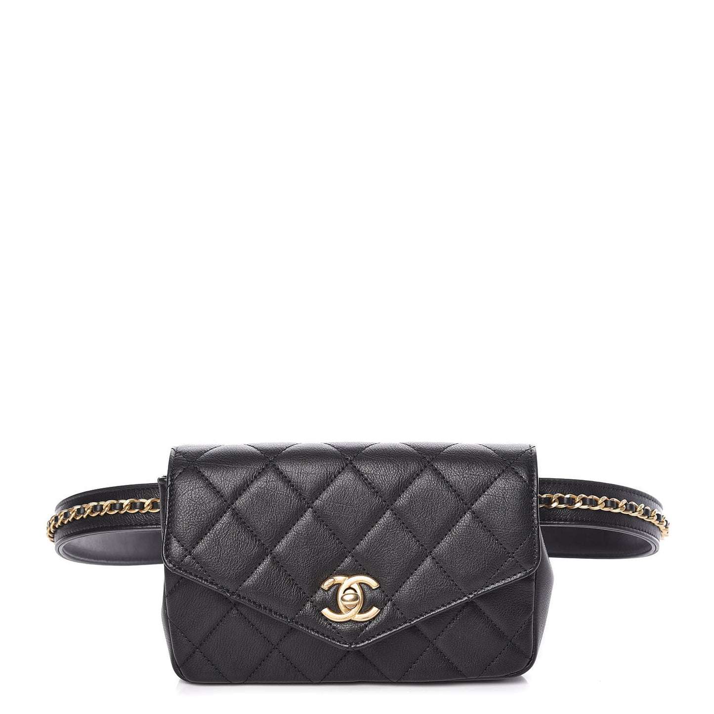 Calfskin Quilted Flap Waist Bag Black