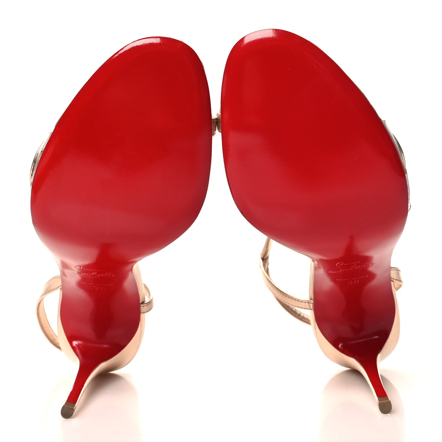 Christian Louboutin Kid Laminato Satin PVC Rosalie 100 Sandals 38 Leche 5 of 9