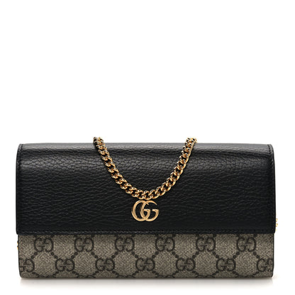 Gucci Dollar Calfskin GG Supreme Monogram Petite GG Marmont Wallet Chain Bag Black Beige Ebony 1 of 10