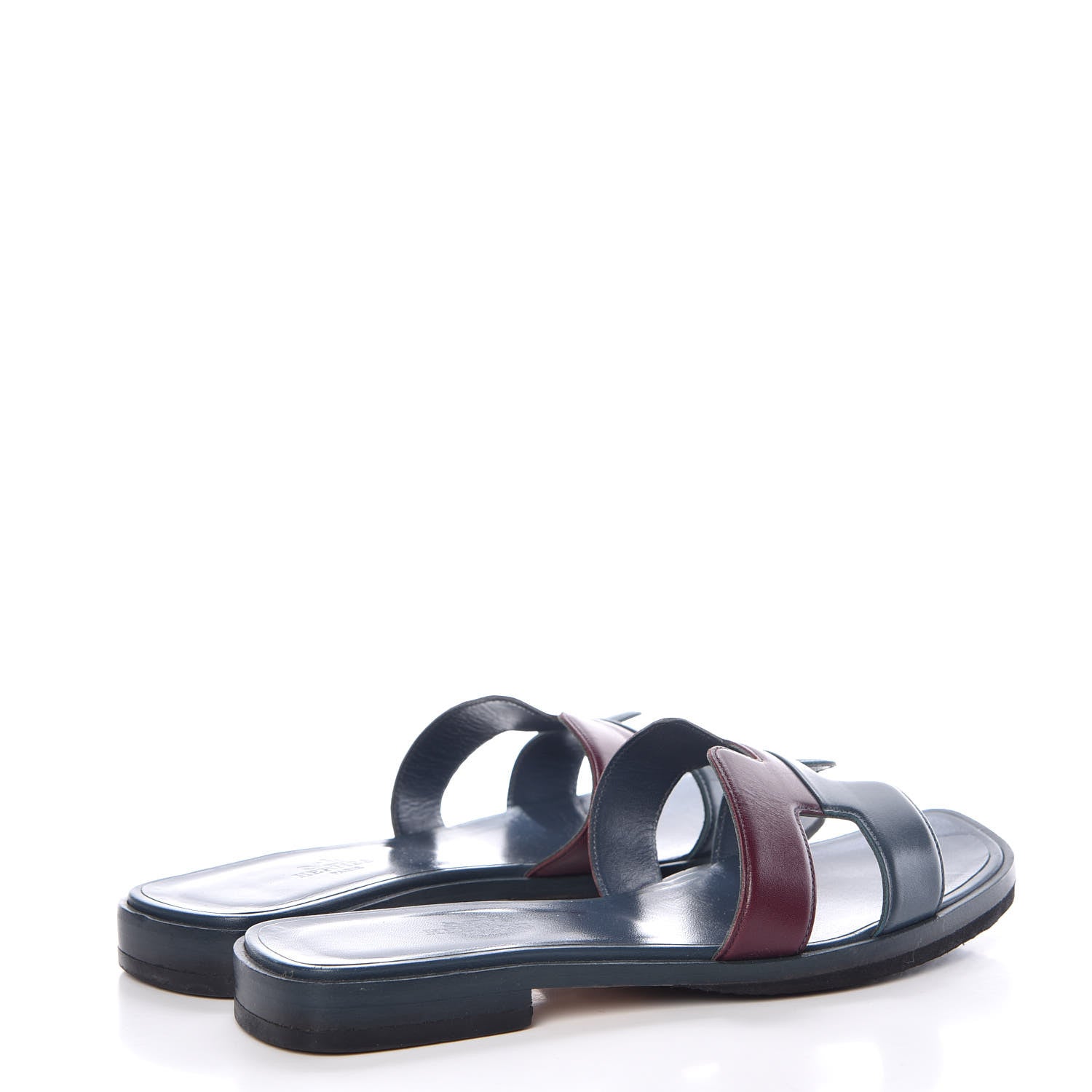 Hermes Box Calfskin Oran Sandals 37 Bleu Ardoise Bordeaux 4 of 12