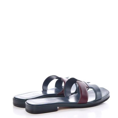 Hermes Box Calfskin Oran Sandals 37 Bleu Ardoise Bordeaux 4 of 12