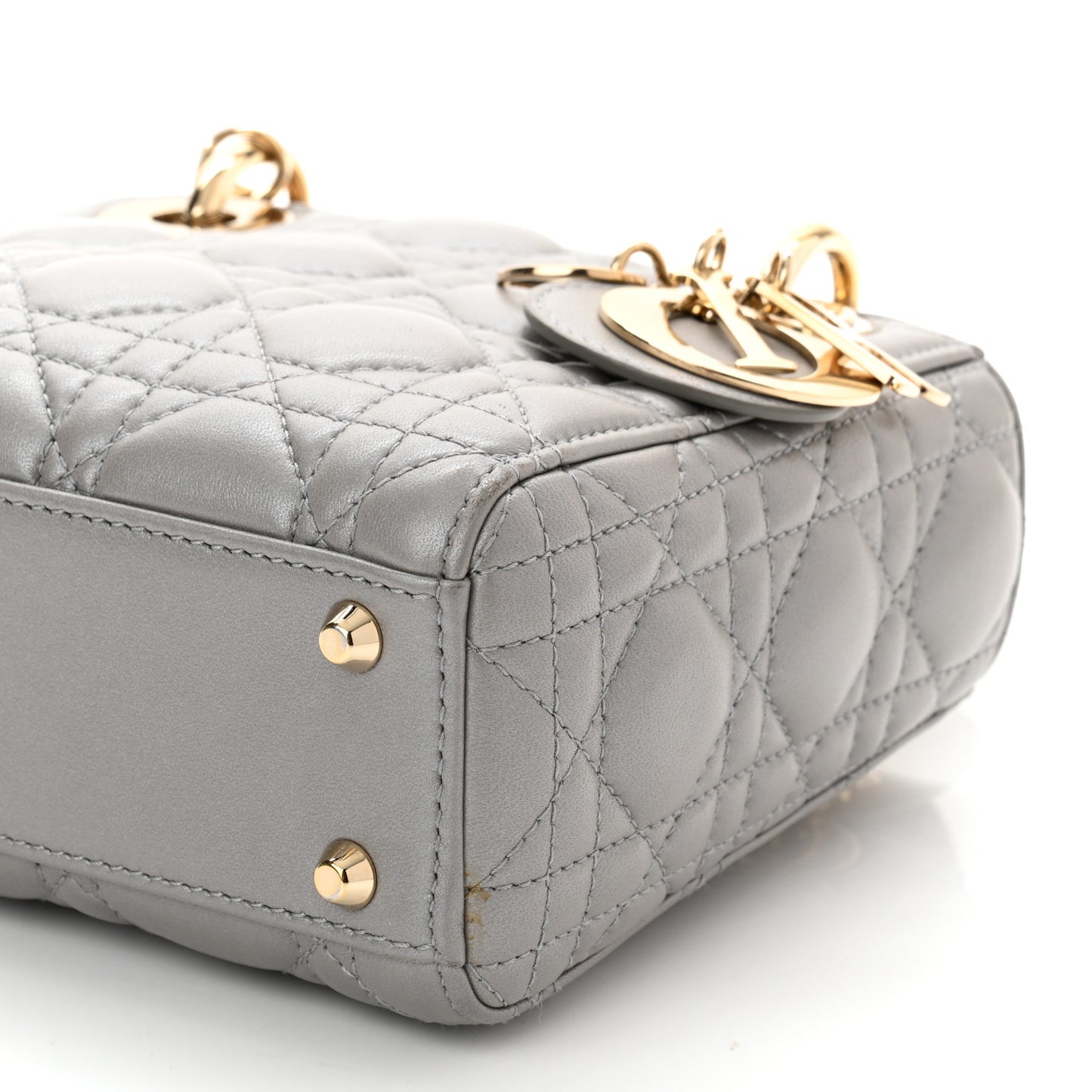 Metallic Lambskin Cannage Mini Lady Dior Grey