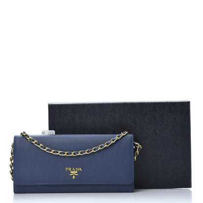 Prada Saffiano Metal Oro Chain Wallet Bleuette 15 of 15