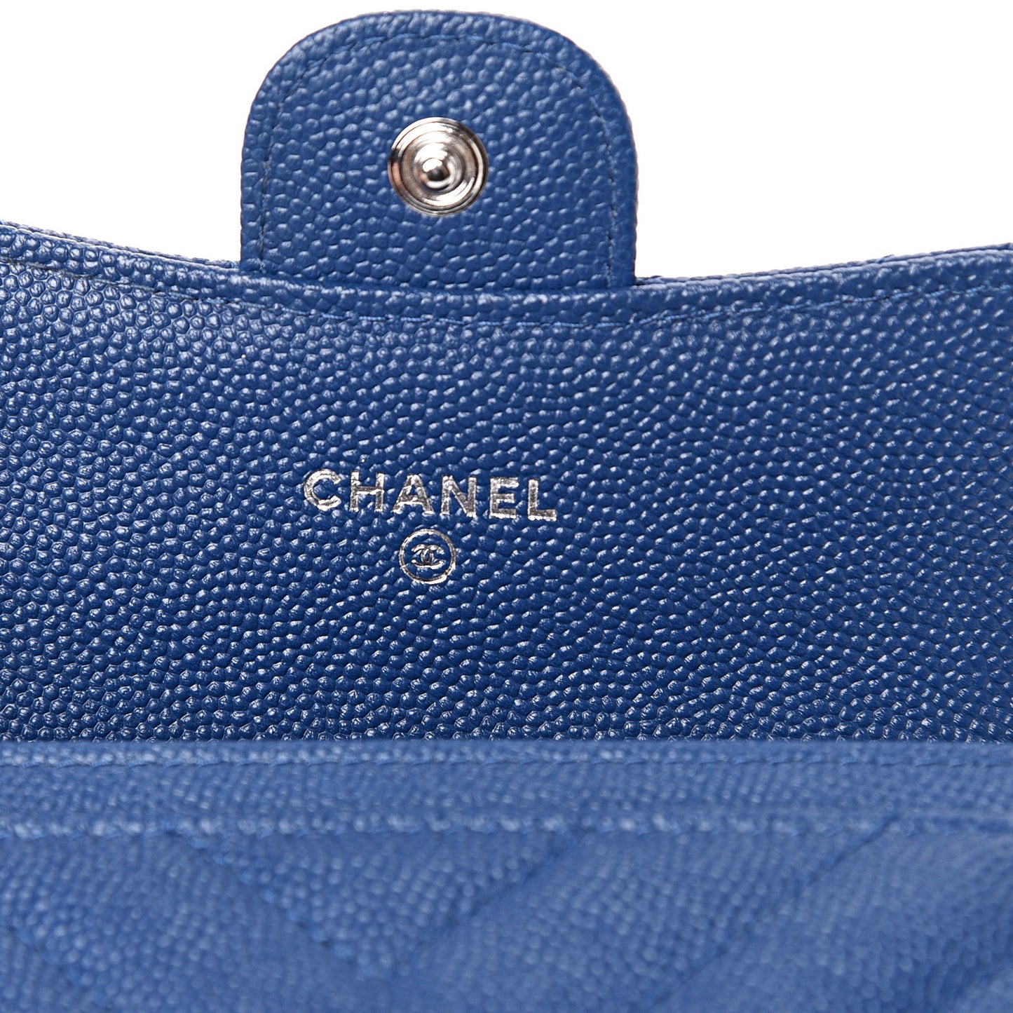 Caviar Chevron Quilted Flap Card Holder Dark Blue