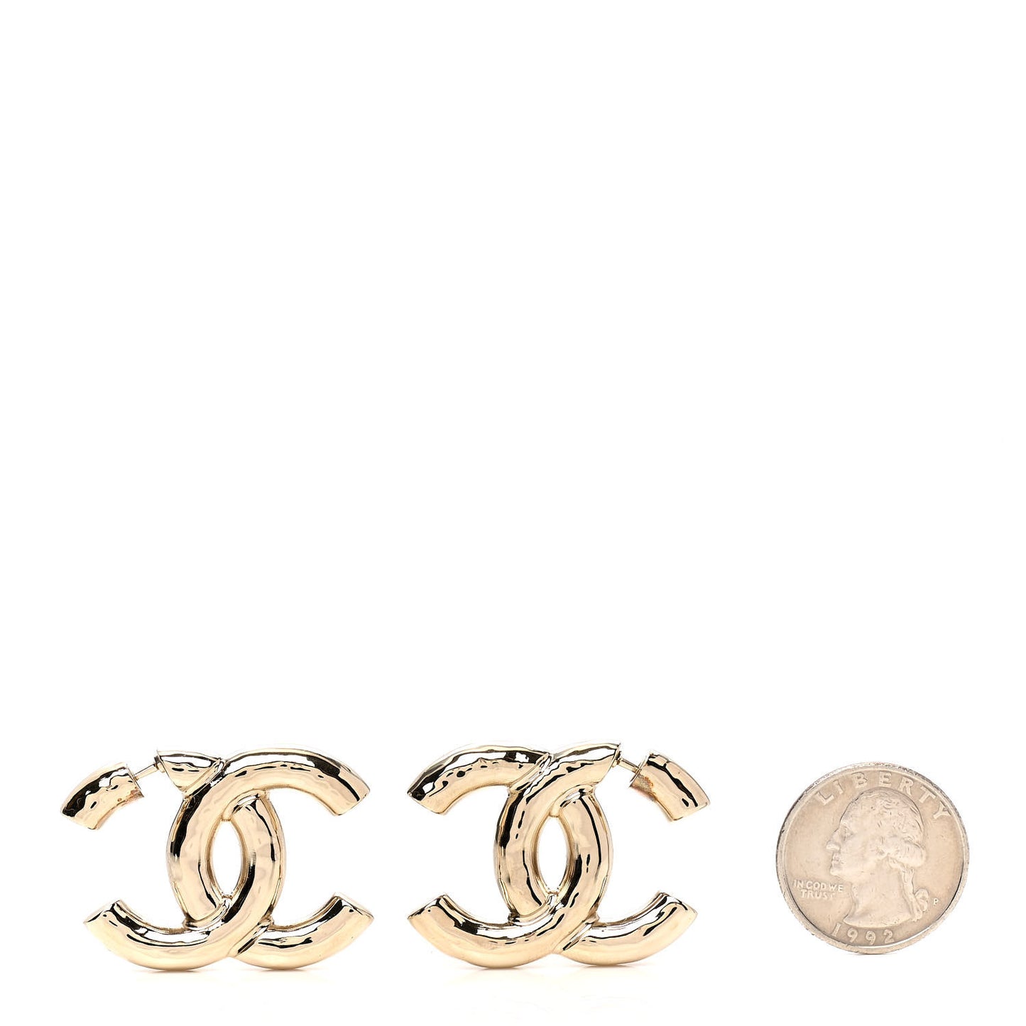 Metal Large CC Earrings Light Gold