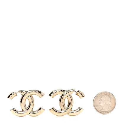 Chanel Metal Large CC Earrings Light Gold 2 of 5