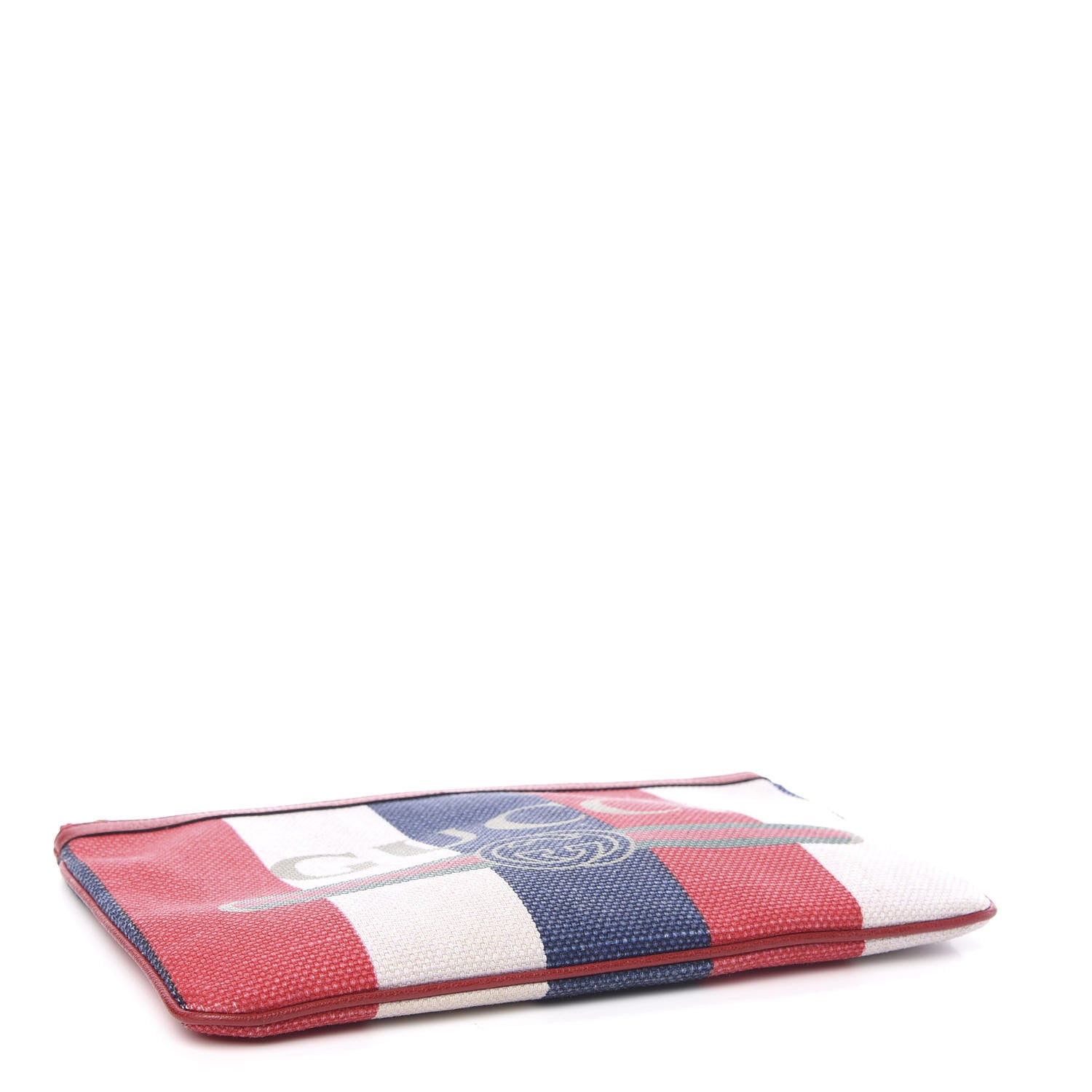 Gucci Canvas Sylvie Stripe Logo Zip Pouch Mystic White Hibiscus Red Maritime 3 of 9