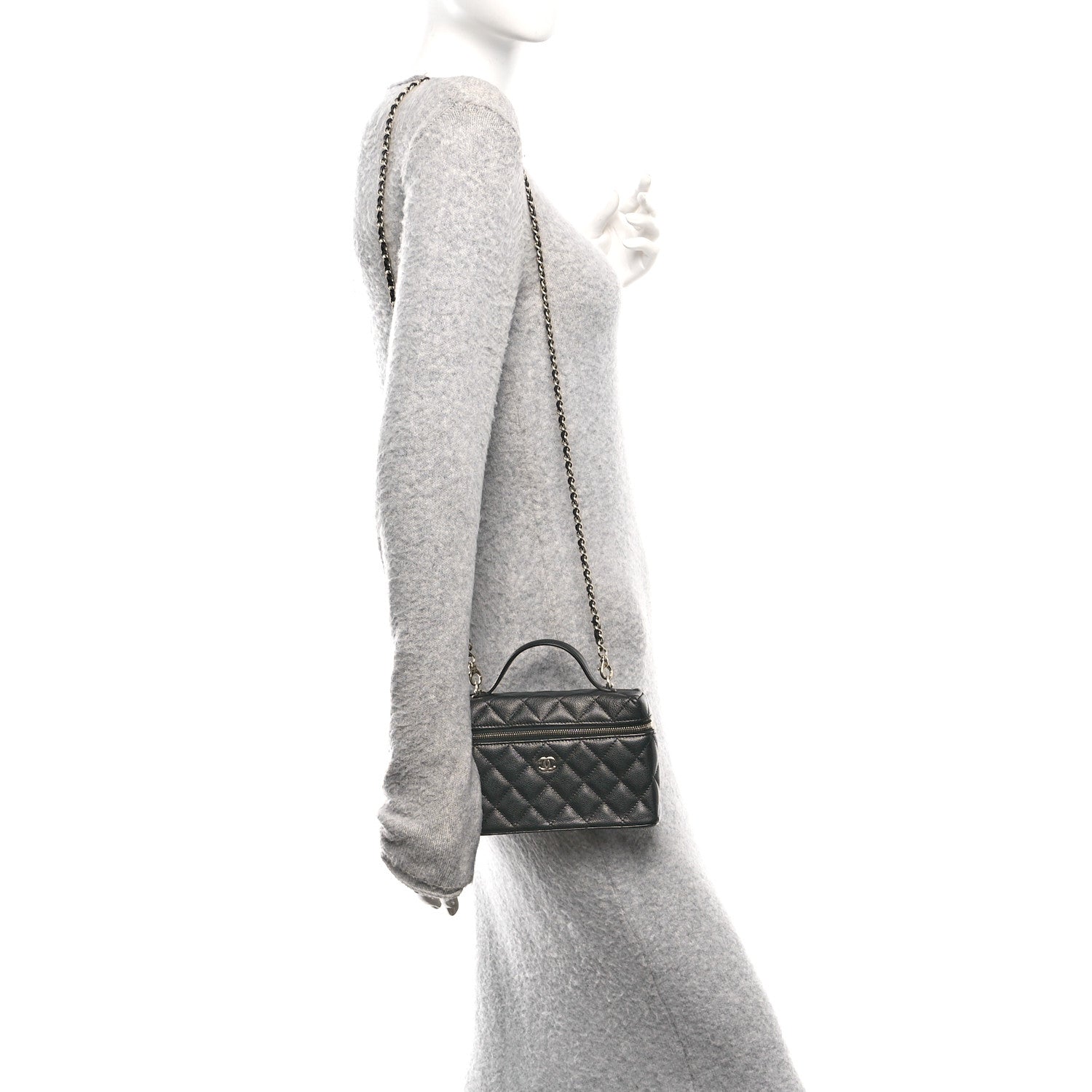 Chanel Caviar Quilted Top Handle Slim Vanity With Chain Black 2 of 10