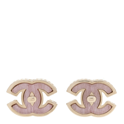 Chanel Metal Resin CC Turnlock Stud Earrings Gold Pink 1 of 5