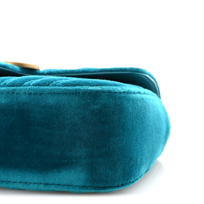 Gucci Velvet Matelasse Mini GG Marmont Shoulder Bag Pavone Cyan 10 of 10