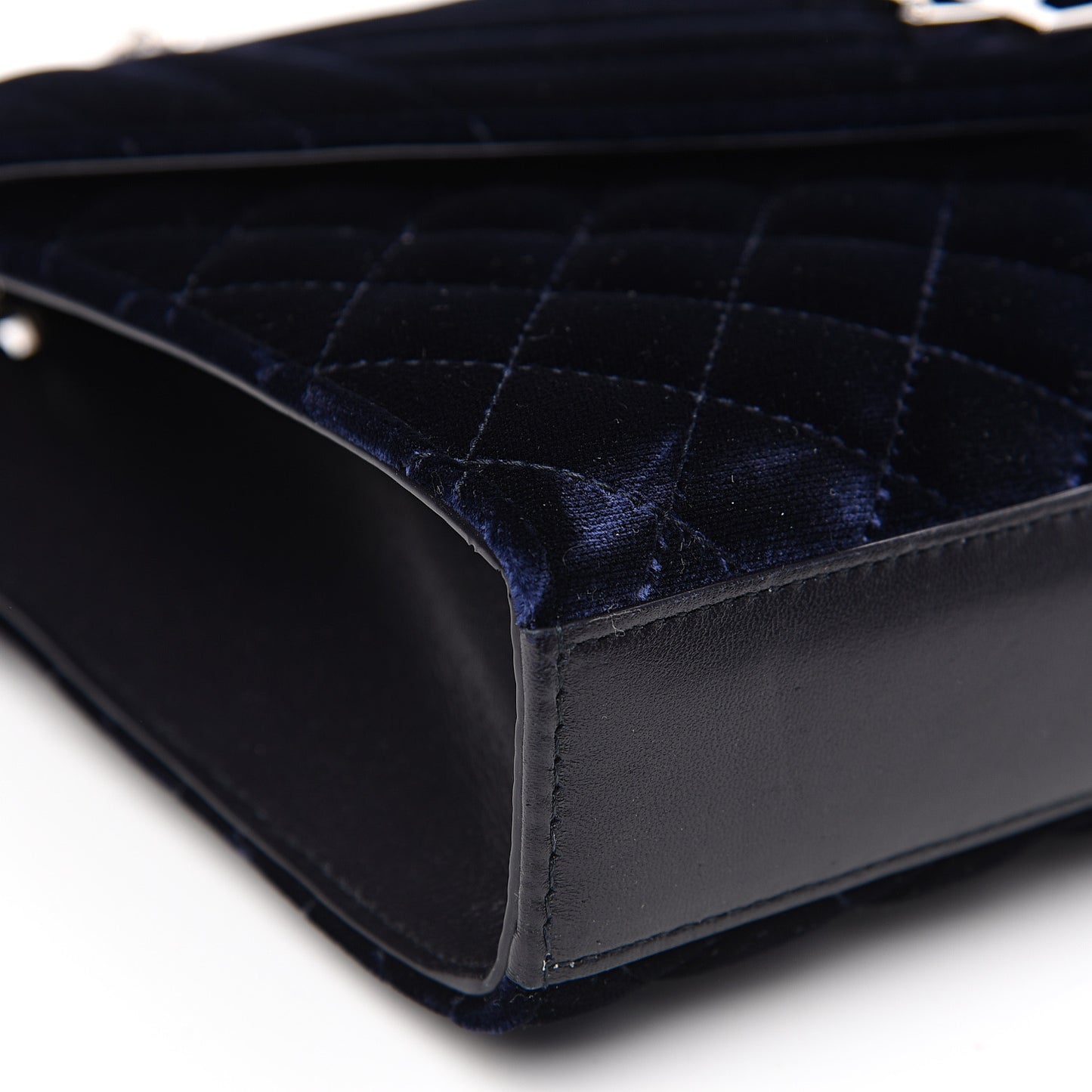 Velvet Matelasse Chevron Medium Triquilt Monogram Satchel Navy