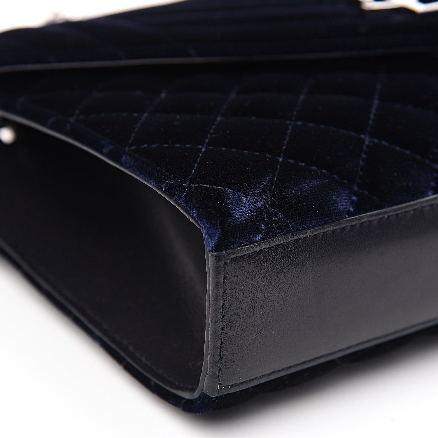 Saint Laurent Velvet Matelasse Chevron Medium Triquilt Monogram Satchel Navy 7 of 9