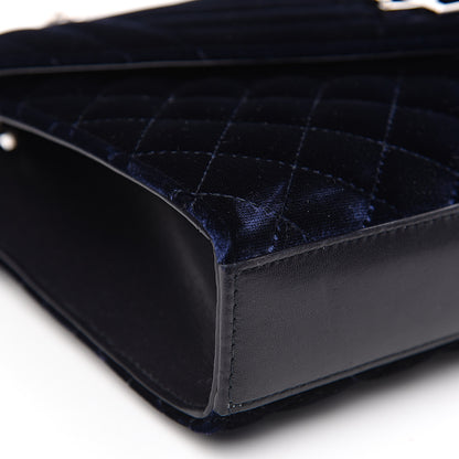 Saint Laurent Velvet Matelasse Chevron Medium Triquilt Monogram Satchel Navy 7 of 9