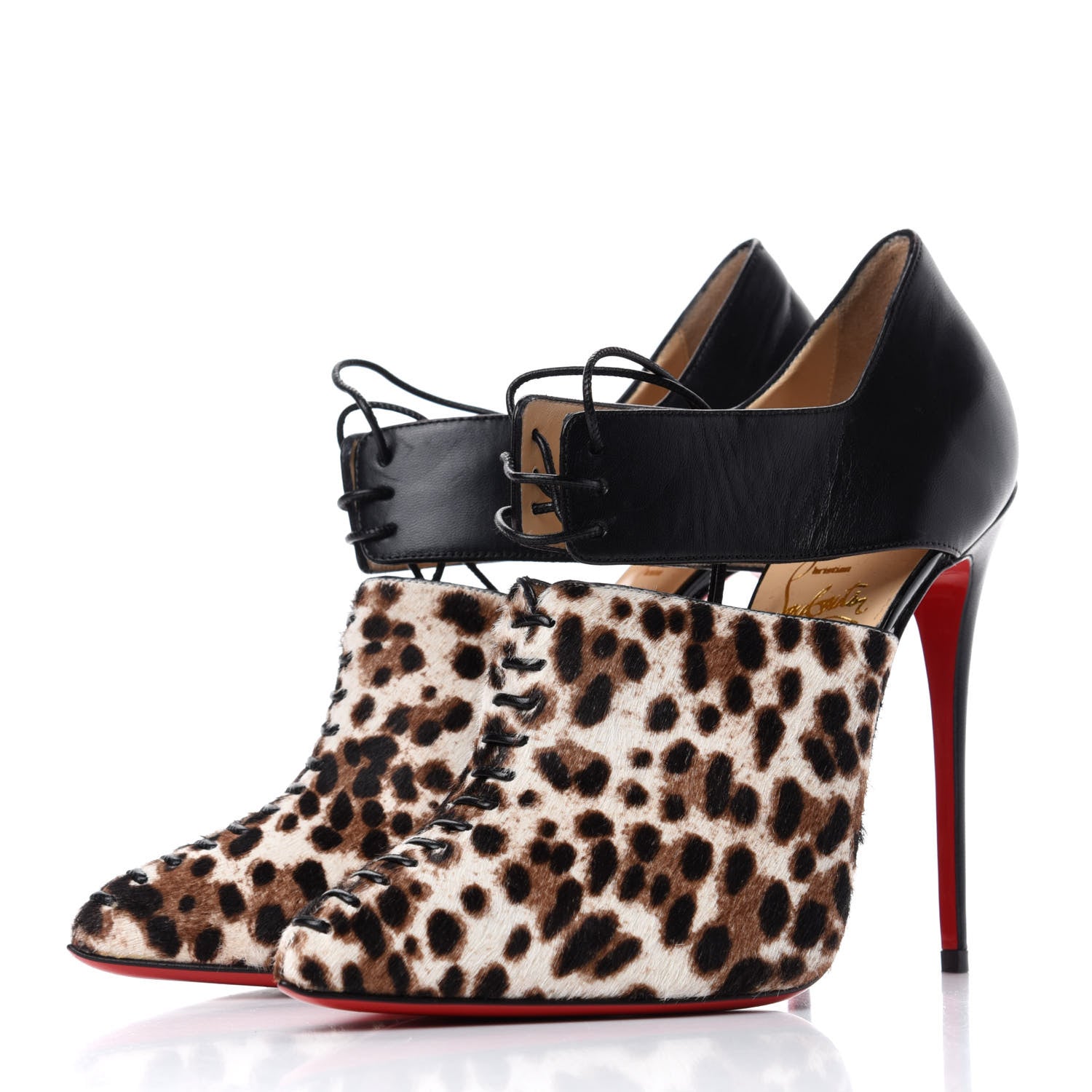Christian Louboutin Pony Hair Leopard Corsita 120 Ankle Boots 38 White Black 3 of 9