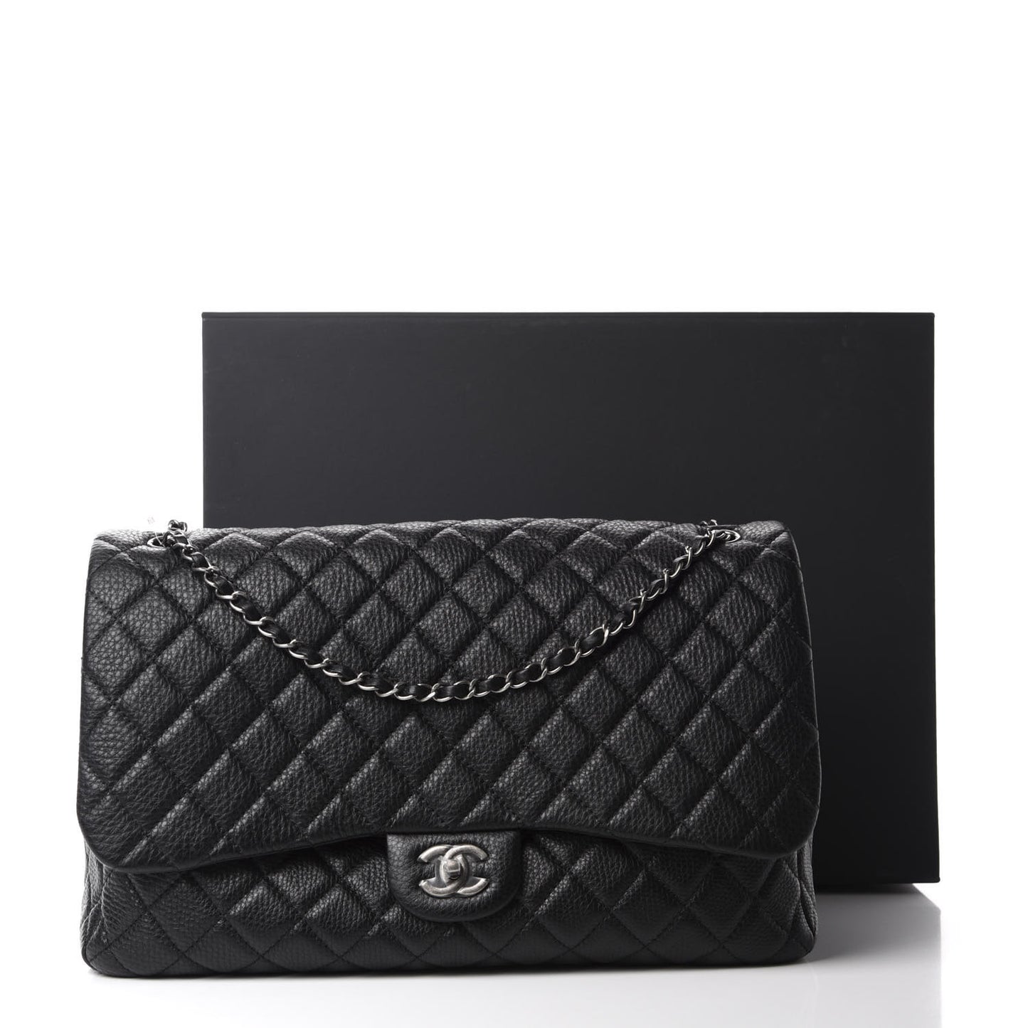 Calfskin Quilted Small XXL Travel Flap Bag Black