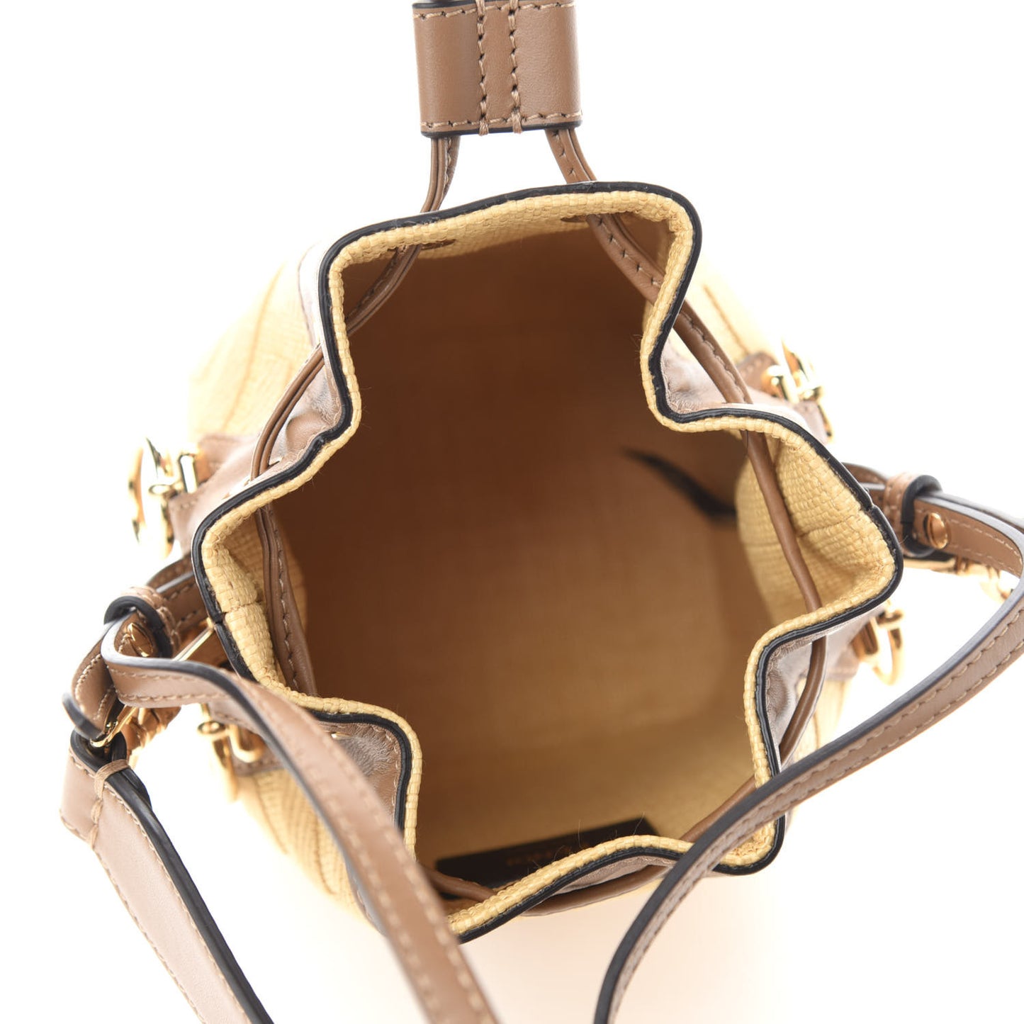 Raffia Vitello King Lucido F is Fendi FF Embroidered Mini Mon Tresor Bucket Bag Grano Sand