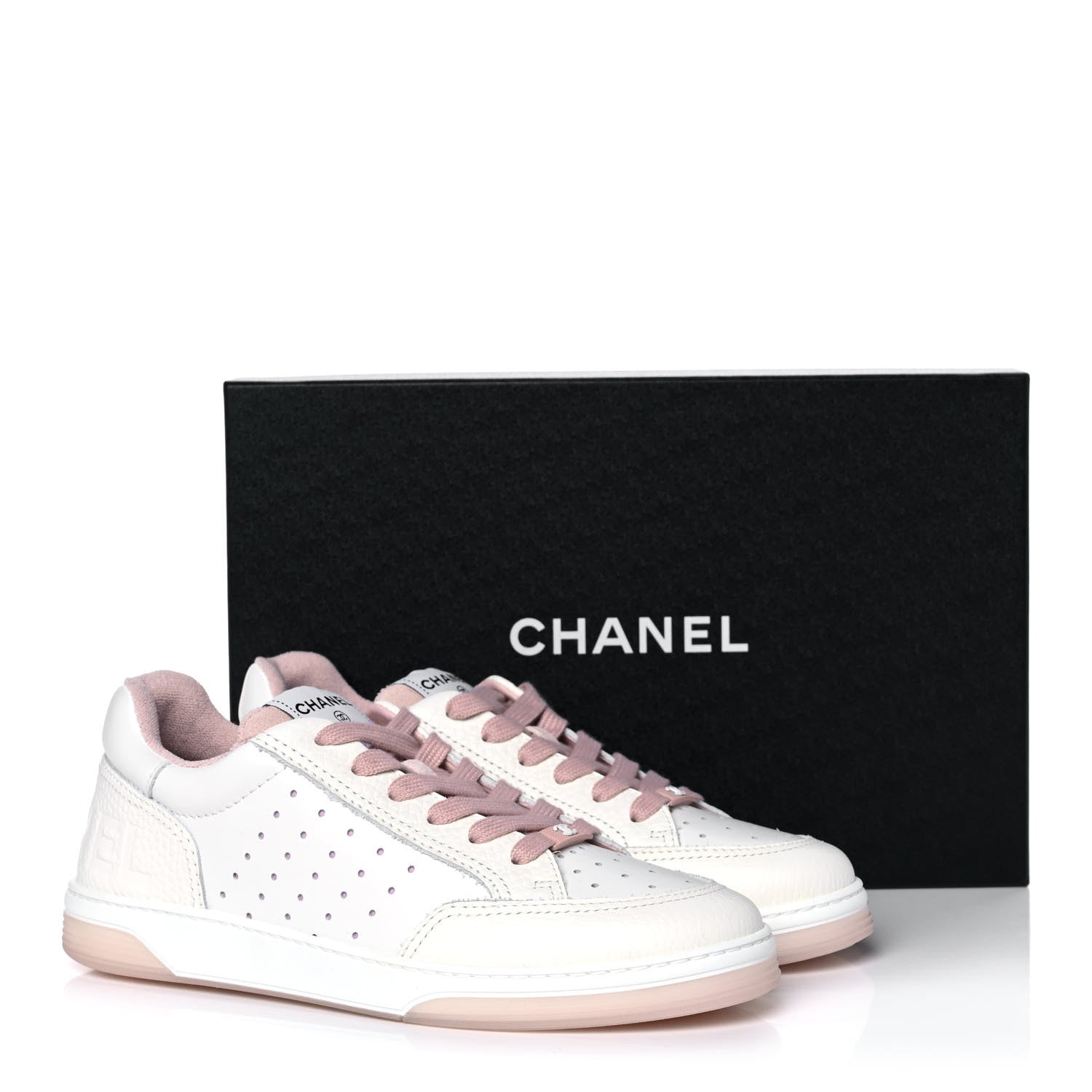 Chanel Grained Calfskin Fabric Womens Logo Sneakers 40.5 White Pink 10 of 10