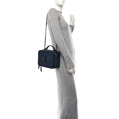 Chanel Caviar Quilted Large CC Filigree Vanity Case Navy 2 of 13