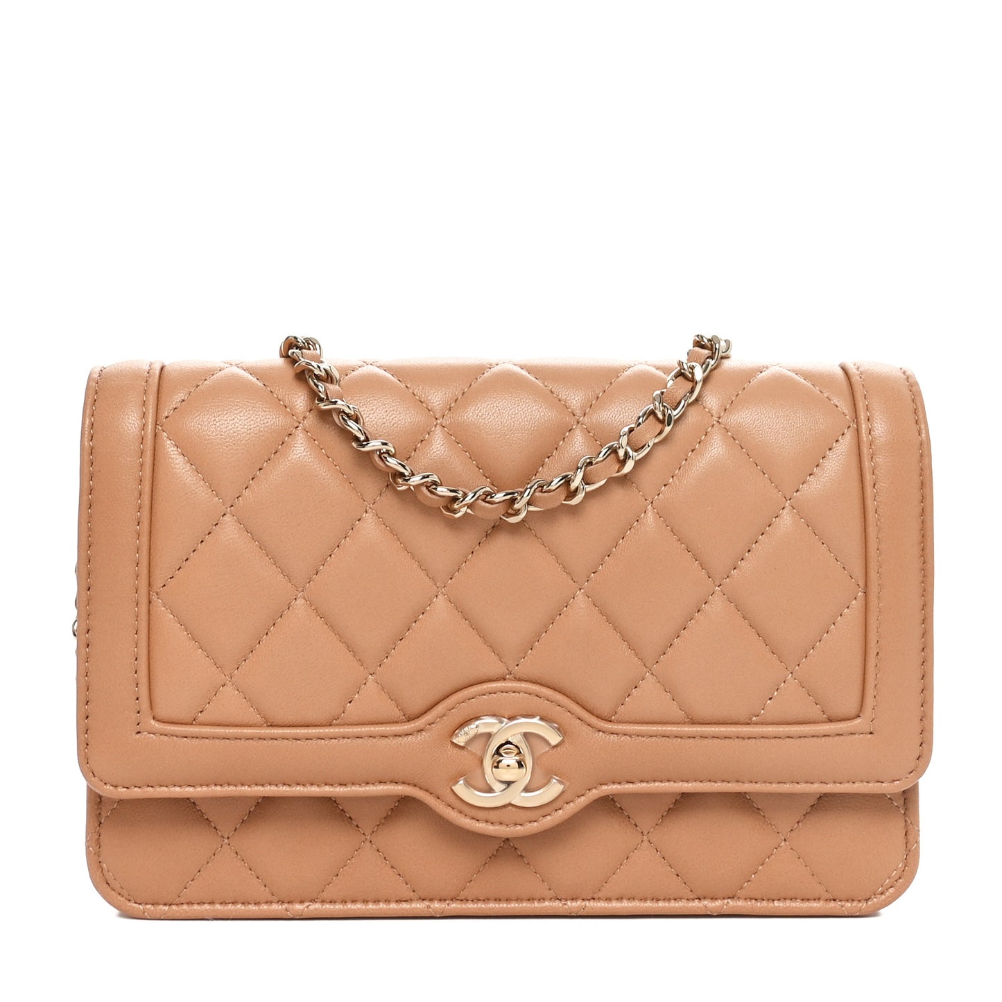Lambskin Quilted Hold The Line Wallet On Chain WOC Dark Beige