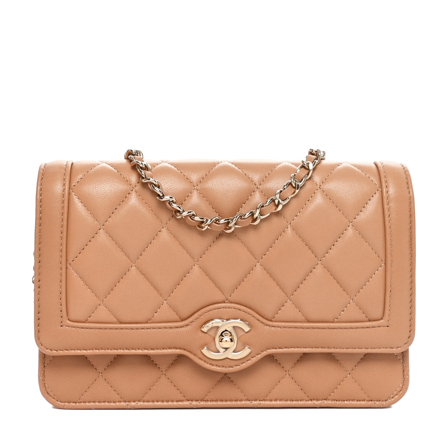 Chanel Lambskin Quilted Hold The Line Wallet On Chain WOC Dark Beige 1 of 12