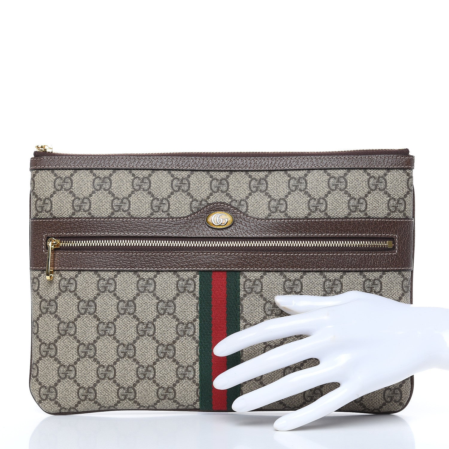 Gucci GG Supreme Monogram Large Ophidia Pouch Clutch Brown 2 of 8