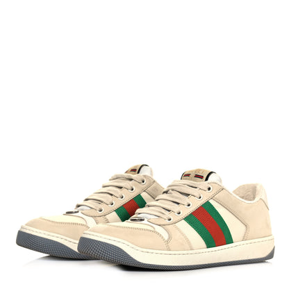 Gucci Nylon Nubuck Web Womens Screener Sneakers 37.5 Mystic White Dusty Milk 3 of 10
