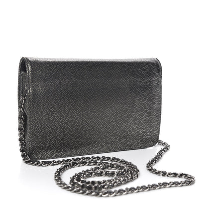 Chanel Metallic Caviar Timeless CC Wallet On Chain WOC Grey 3 of 12